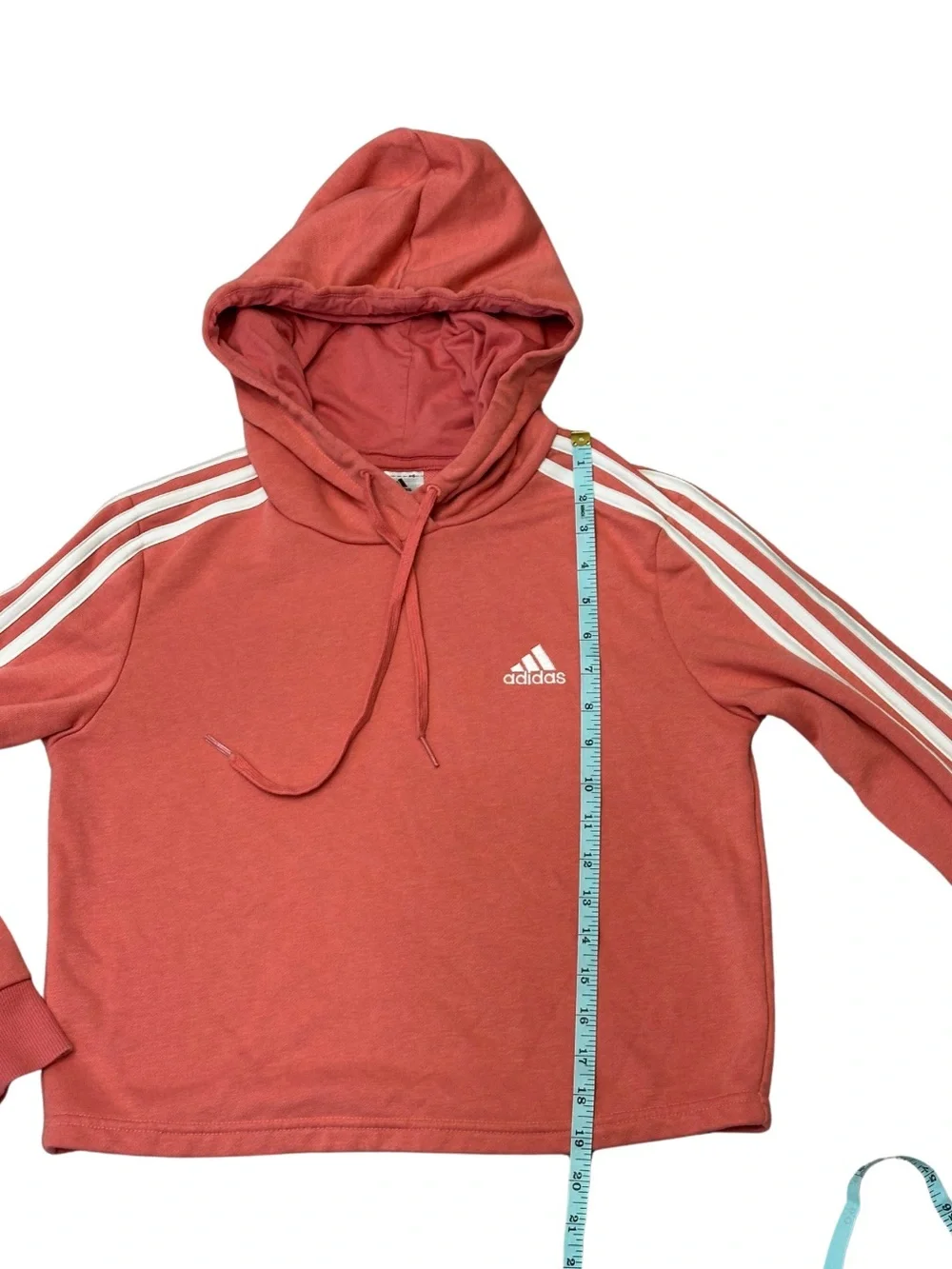 Adidas Cropped Hoodie XS Hazy Rose Pink 3-Stripes Athleisure Sweatshirt - Picture 10 of 11